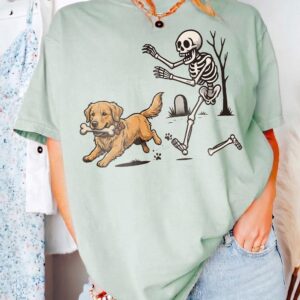 Kruwekyc Golden Retriever Skeleton Halloween Graphic Tie-Dye Tee