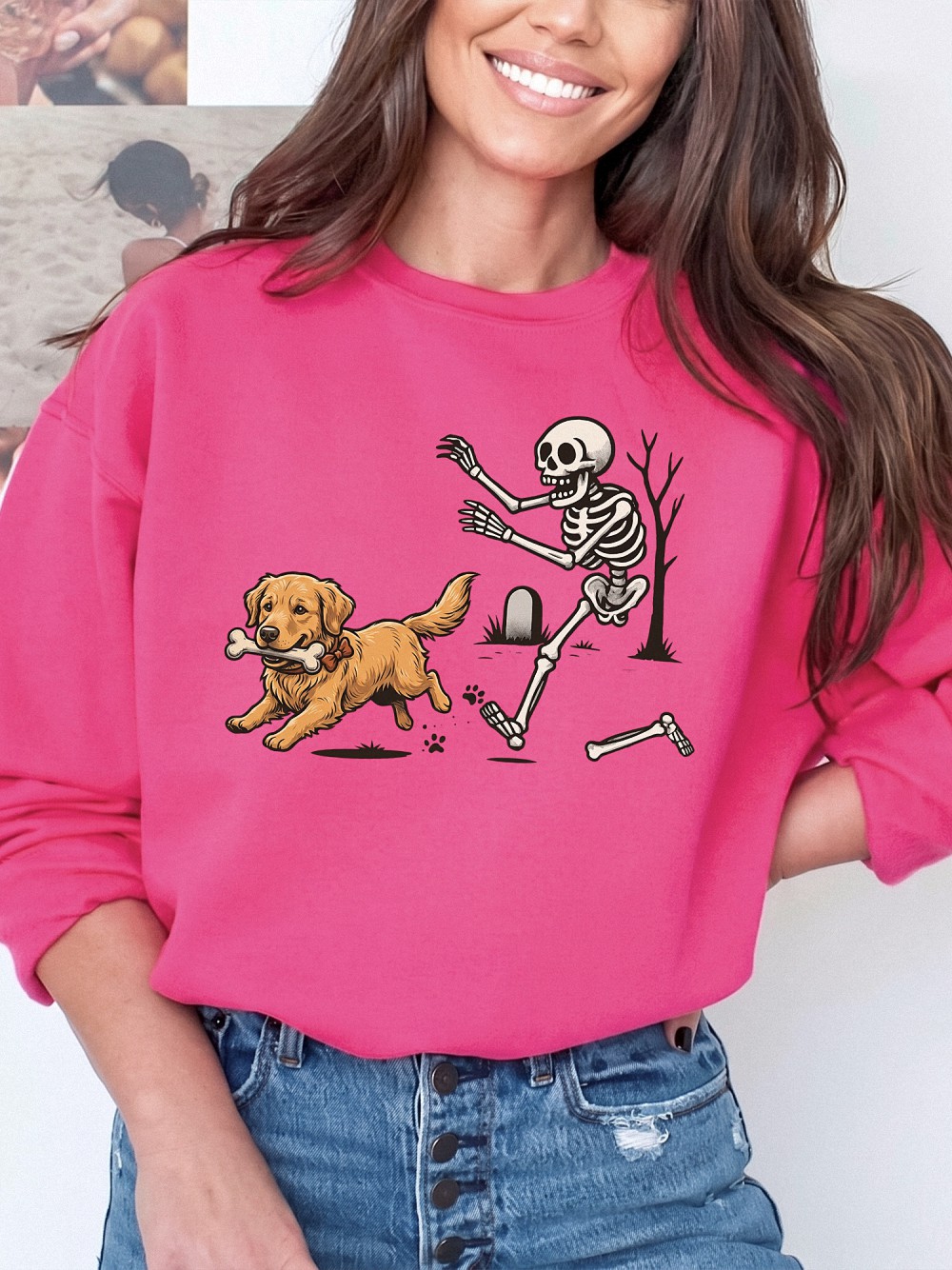 Kruwekyc Golden Retriever Skeleton Halloween Graphic Tie-Dye Tee