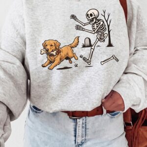 Kruwekyc Golden Retriever Skeleton Halloween Graphic Tie-Dye Tee