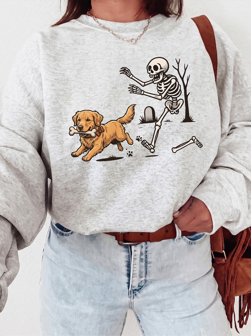 Kruwekyc Golden Retriever Skeleton Halloween Graphic Tie-Dye Tee