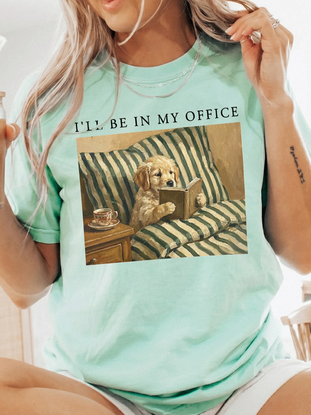 "I'll Be In My Office" Funny Introvert Reading Dog Tee