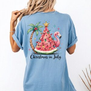 Christmas in July Shirt Tropical Watermelon Flamingo Tee