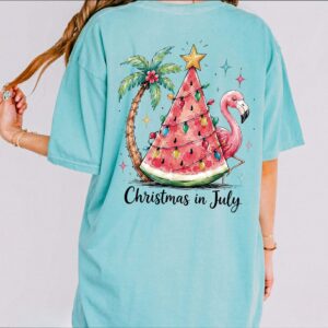 Christmas in July Shirt Tropical Watermelon Flamingo Tee