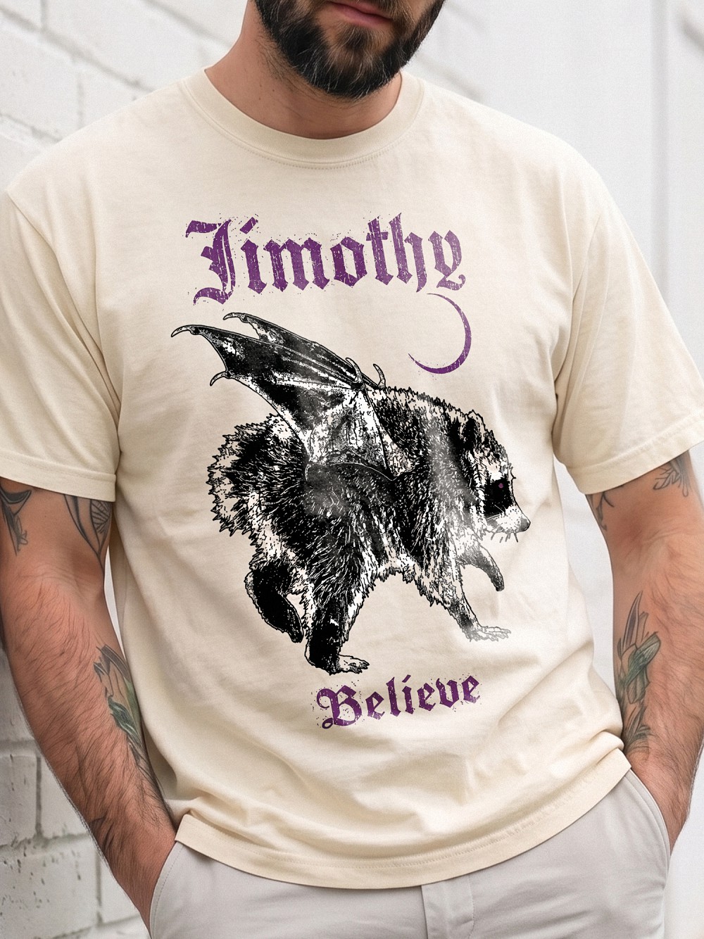 Jimothy Believe Winged Raccoon Shirt | Vintage Cryptid Graphic Tee