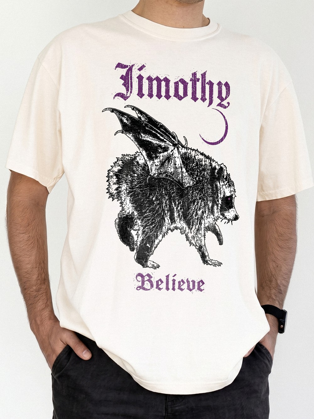 Jimothy Believe Winged Raccoon Shirt | Vintage Cryptid Graphic Tee