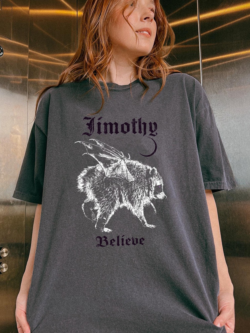 Jimothy Believe Winged Raccoon Shirt | Vintage Cryptid Graphic Tee