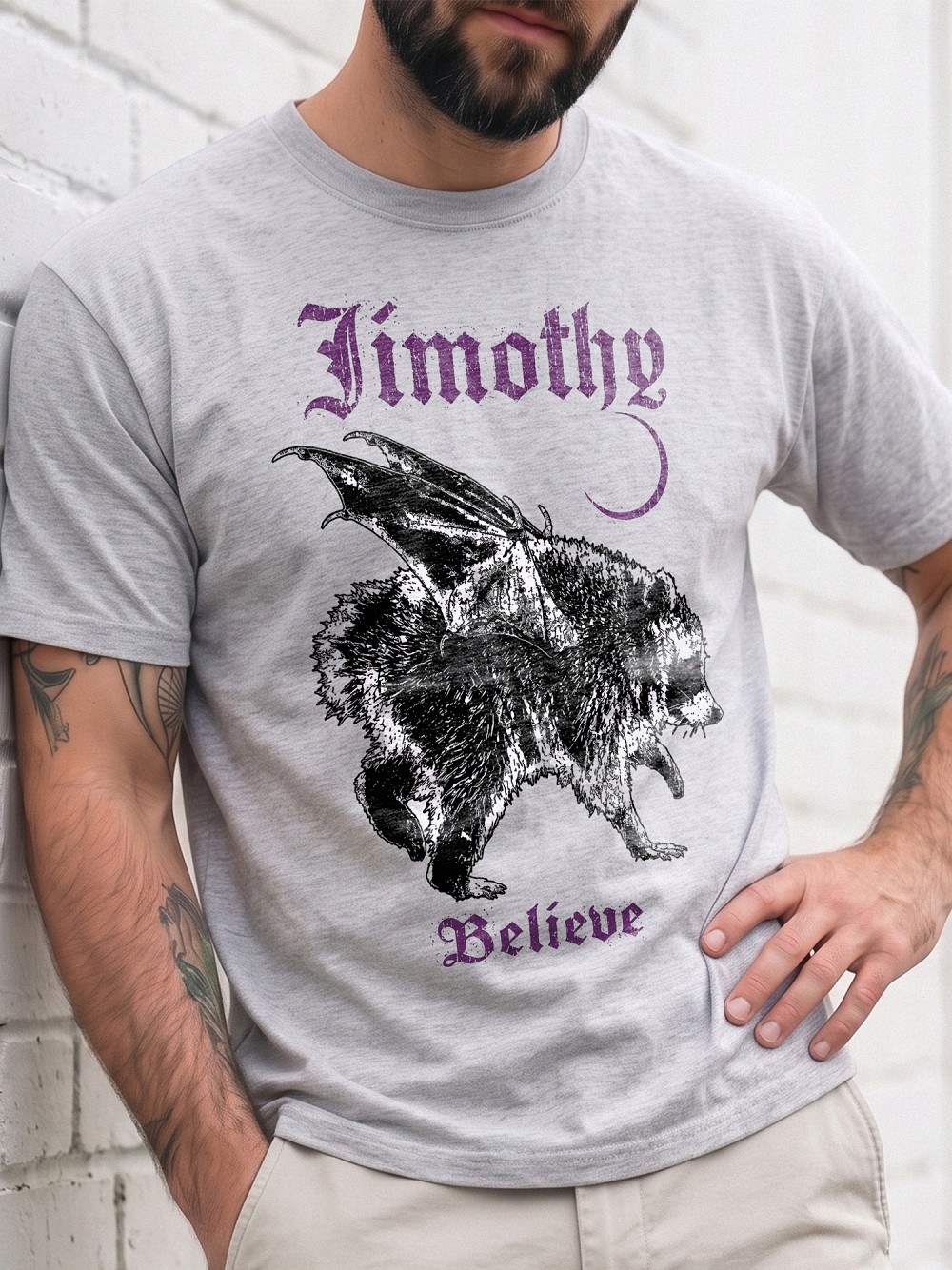 Jimothy Believe Winged Raccoon Shirt | Vintage Cryptid Graphic Tee
