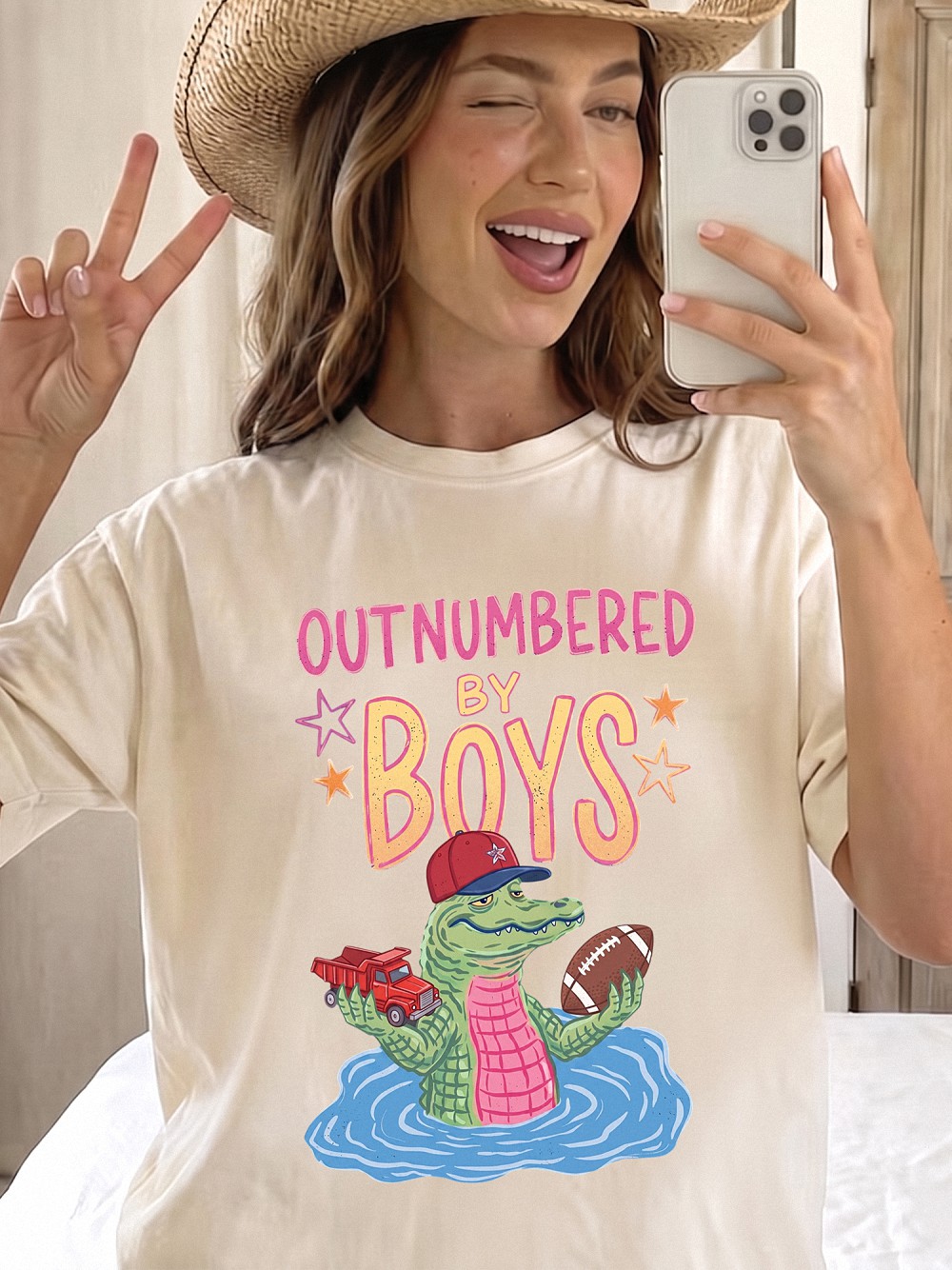 Outnumbered By Boys Alligator Shirt | Funny Boy Mom Graphic Tee