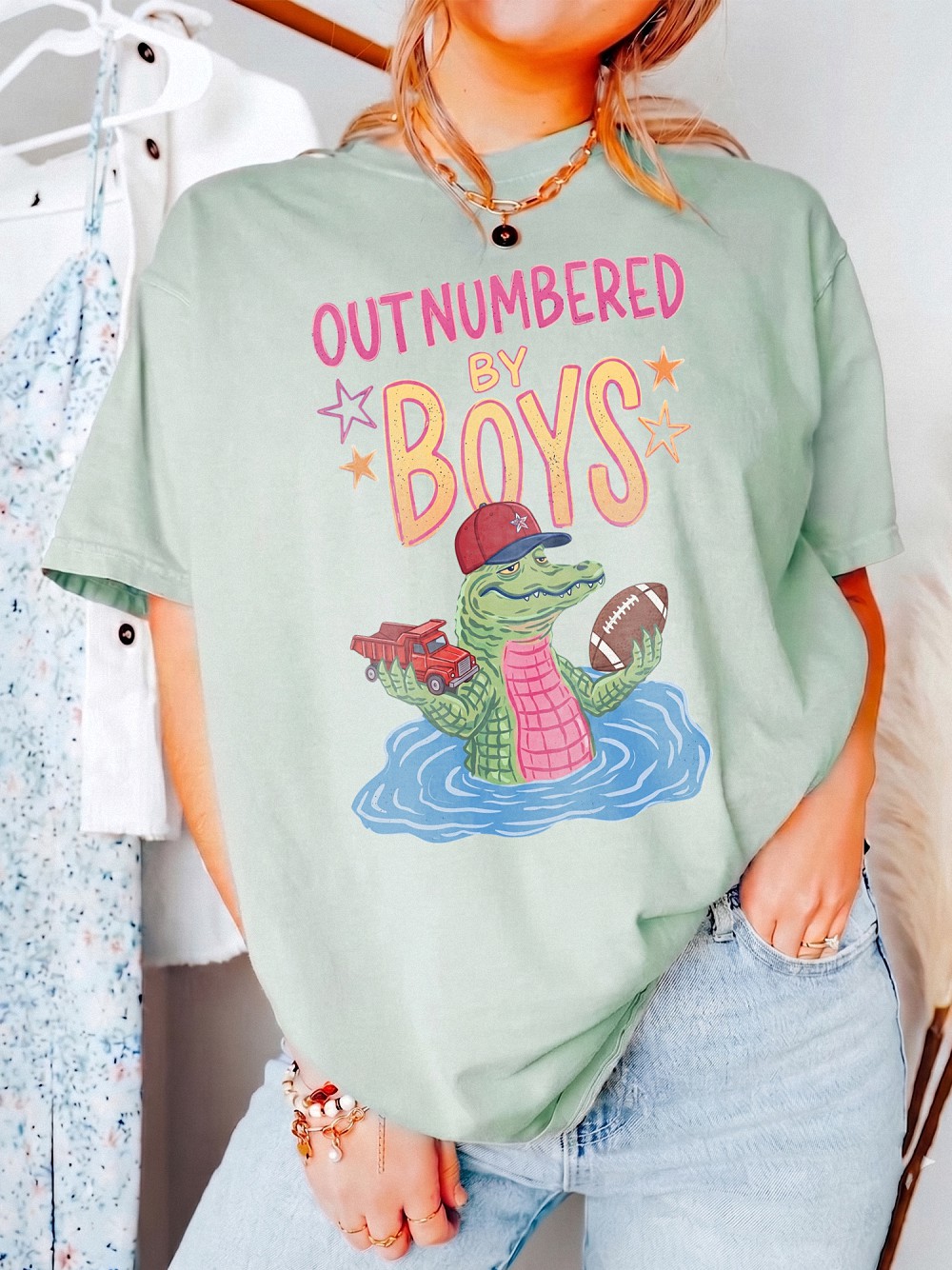Outnumbered By Boys Alligator Shirt | Funny Boy Mom Graphic Tee