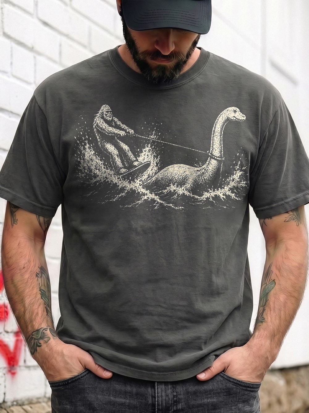 Vintage Bigfoot and Loch Ness Monster T-Shirt - Funny Cryptid AST Tee