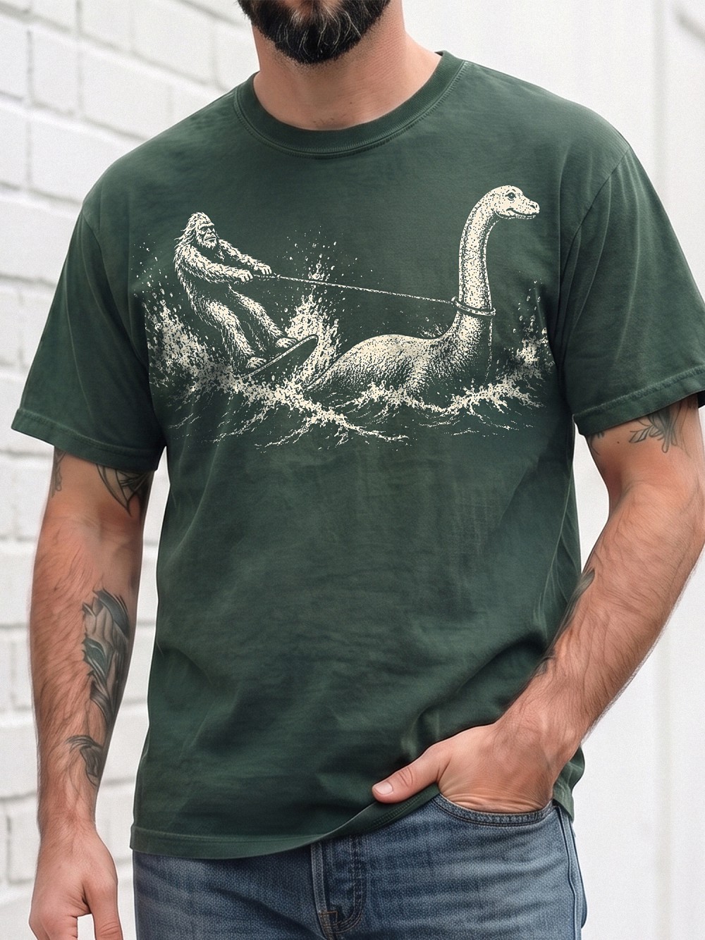 Vintage Bigfoot and Loch Ness Monster T-Shirt - Funny Cryptid AST Tee