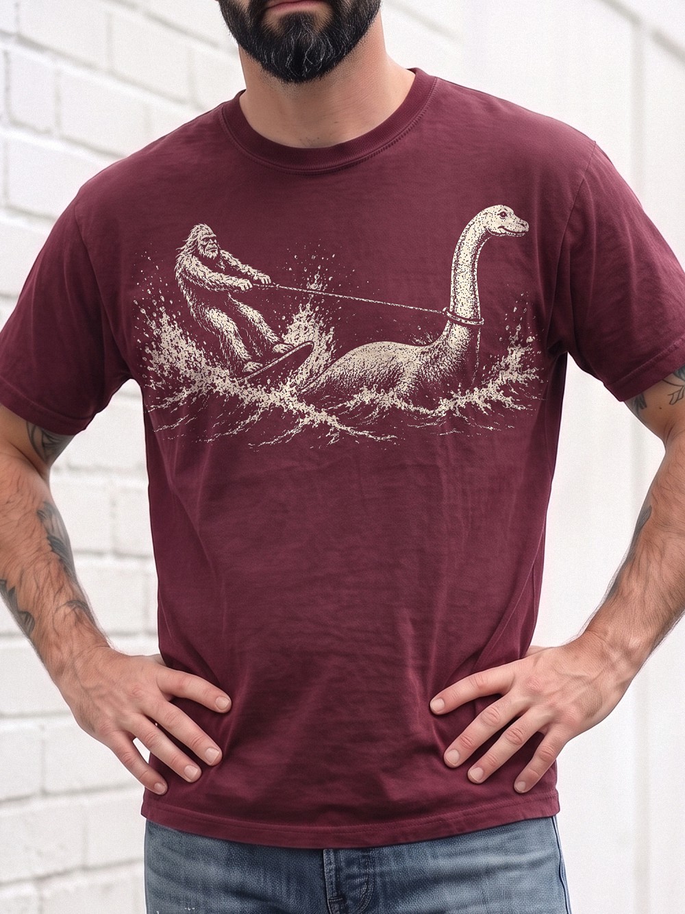 Vintage Bigfoot and Loch Ness Monster T-Shirt - Funny Cryptid AST Tee