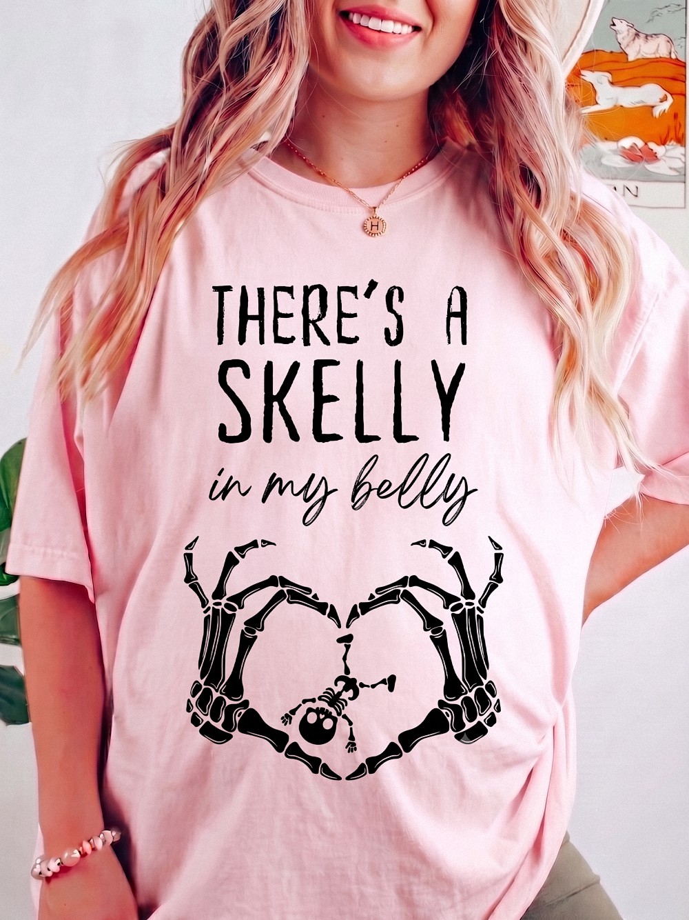 Skelly In My Belly Halloween Pregnancy T-Shirt Baby Skeleton Tee