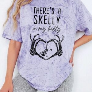 Skelly In My Belly Halloween Pregnancy T-Shirt Baby Skeleton Tee