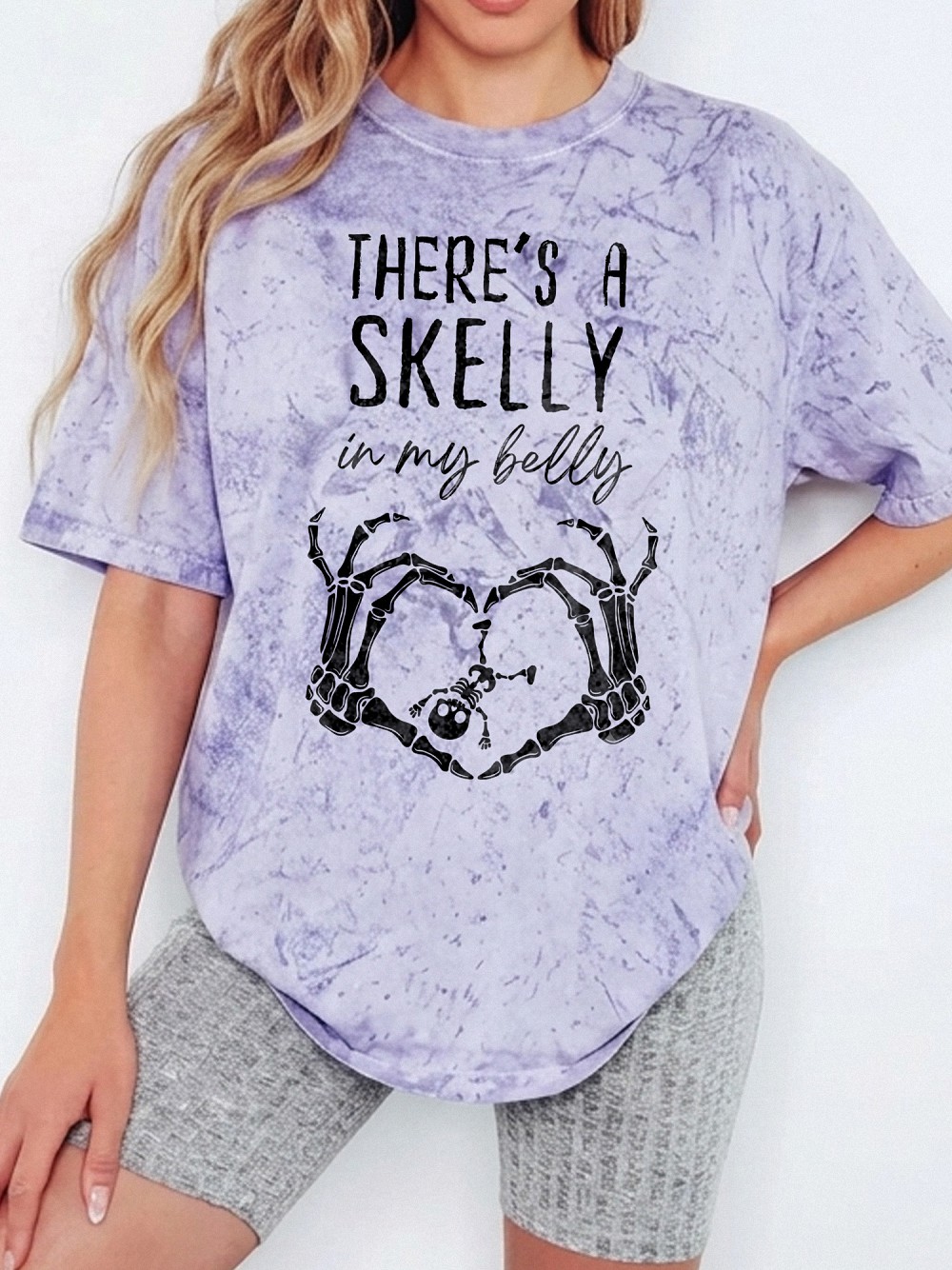 Skelly In My Belly Halloween Pregnancy T-Shirt Baby Skeleton Tee