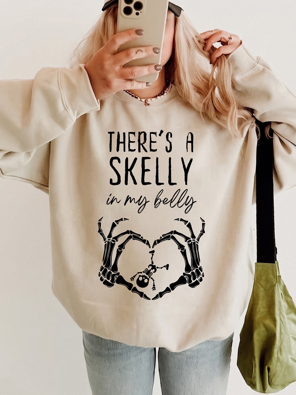 Skelly In My Belly Halloween Pregnancy T-Shirt Baby Skeleton Tee