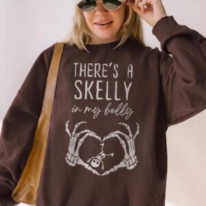 Skelly In My Belly Halloween Pregnancy T-Shirt Baby Skeleton Tee