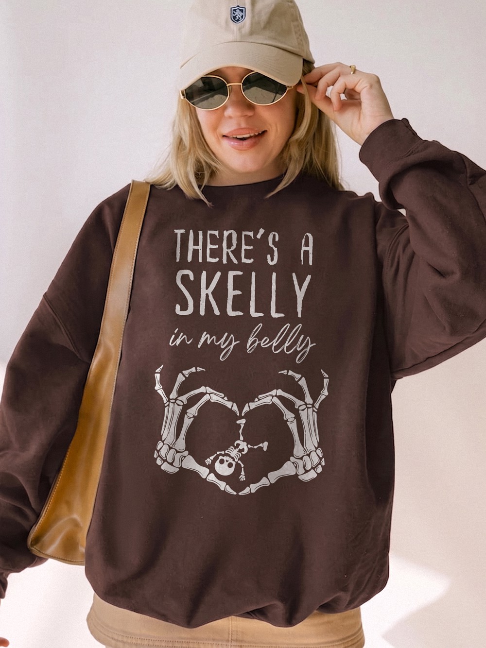 Skelly In My Belly Halloween Pregnancy T-Shirt Baby Skeleton Tee