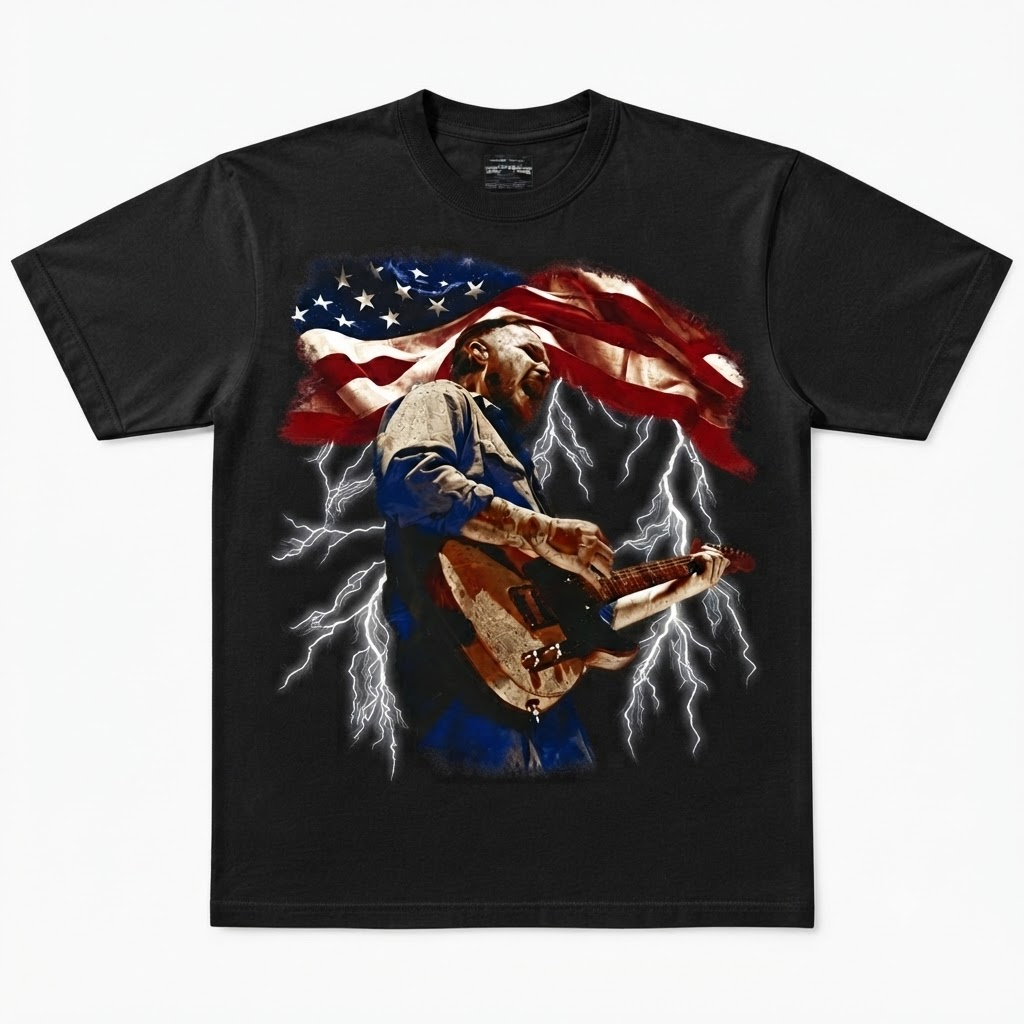 Jelly Roll American Flag Guitar T-Shirt | Patriotic Lightning Graphic Tee
