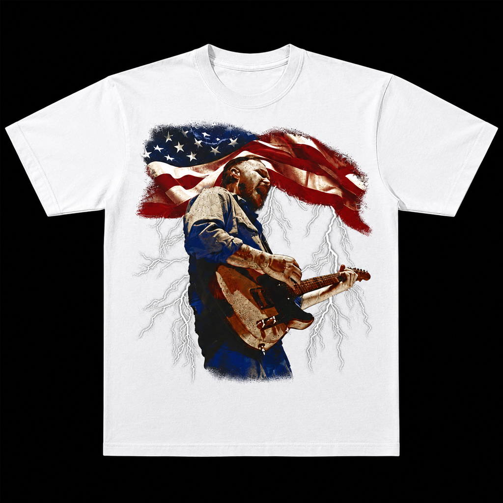 Jelly Roll American Flag Guitar T-Shirt | Patriotic Lightning Graphic Tee