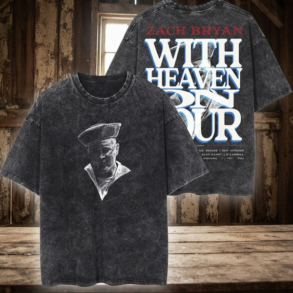 Zach Bryan With Heaven On Tour Vintage Acid Wash Tee