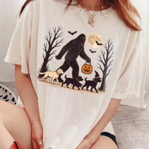 Bigfoot Walking Dogs Halloween Shirt | Spooky Dog Mom Tee