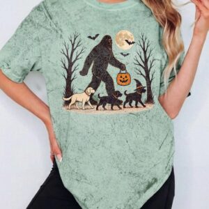 Bigfoot Walking Dogs Halloween Shirt | Spooky Dog Mom Tee