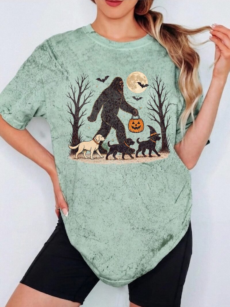 Bigfoot Walking Dogs Halloween Shirt | Spooky Dog Mom Tee