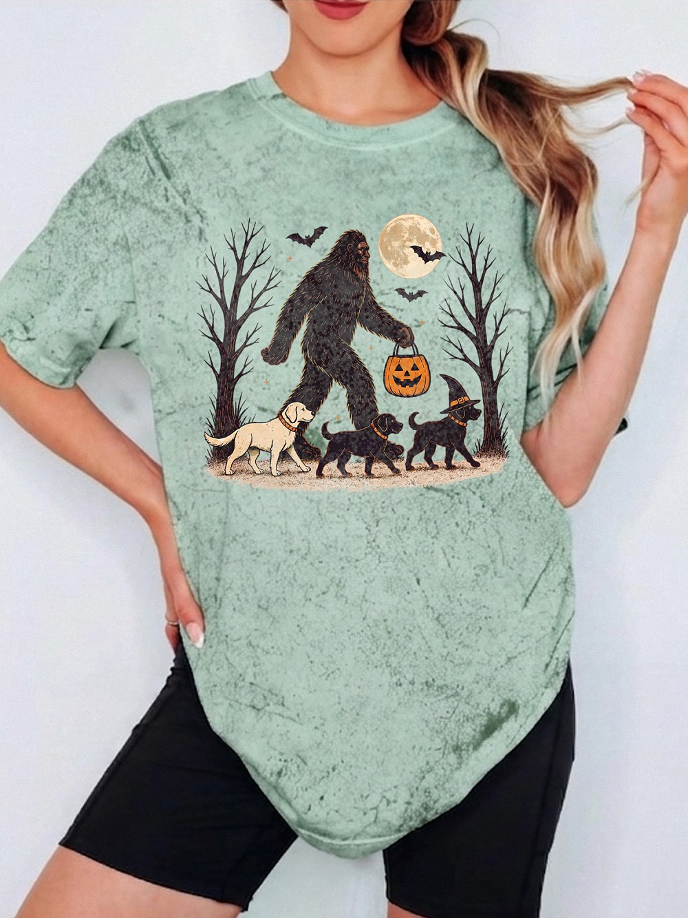 Bigfoot Walking Dogs Halloween Shirt | Spooky Dog Mom Tee