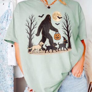 Bigfoot Walking Dogs Halloween Shirt | Spooky Dog Mom Tee