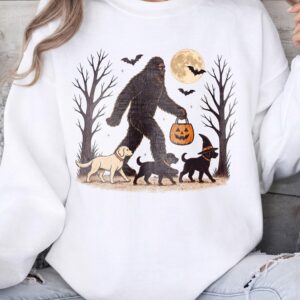 Bigfoot Walking Dogs Halloween Shirt | Spooky Dog Mom Tee