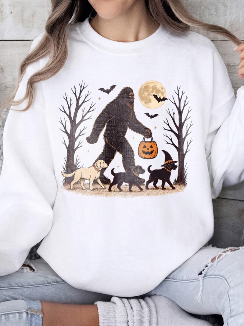 Bigfoot Walking Dogs Halloween Shirt | Spooky Dog Mom Tee