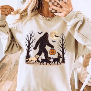 Bigfoot Walking Dogs Halloween Shirt | Spooky Dog Mom Tee