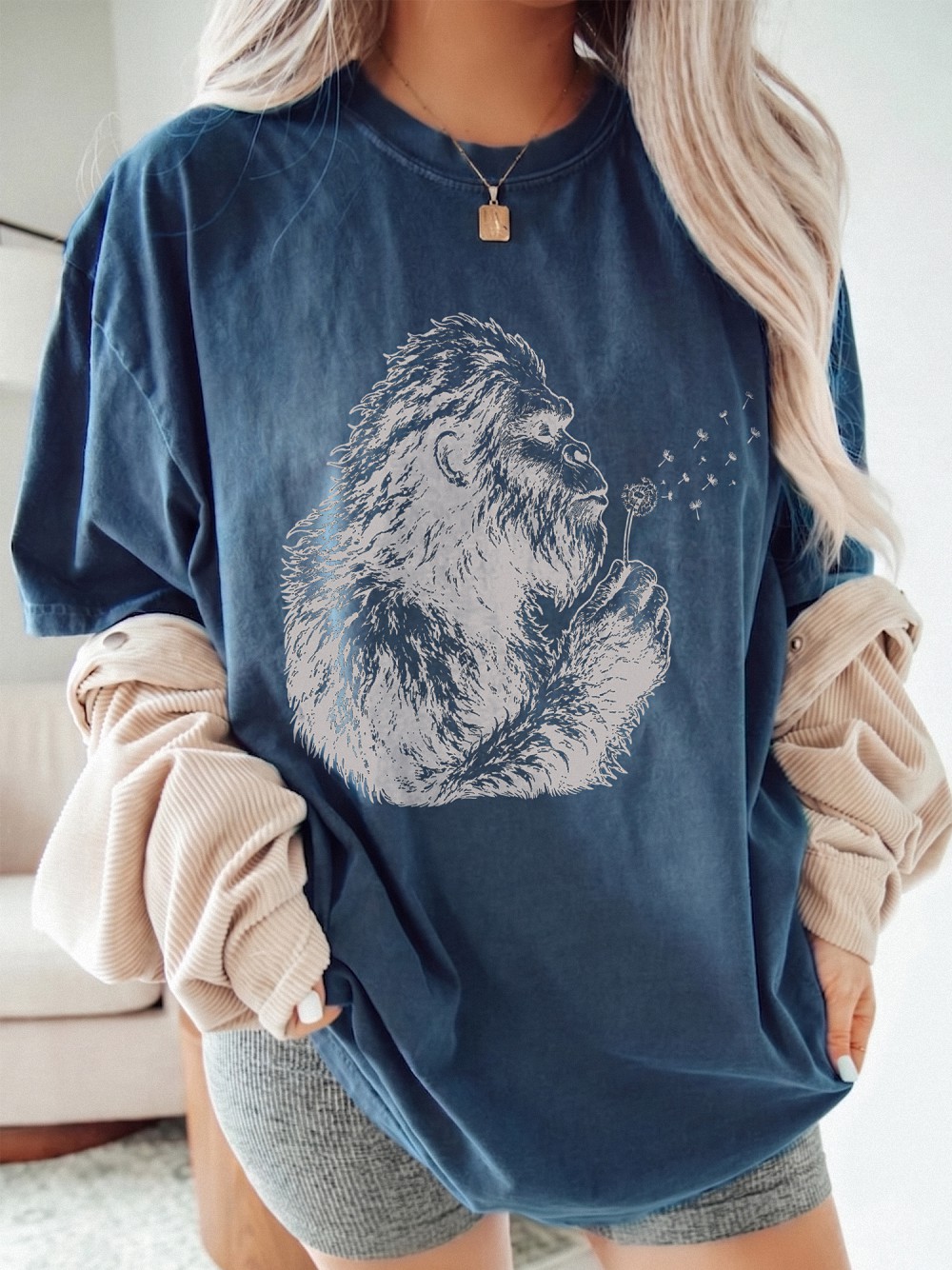 Boho Bigfoot Dandelion Graphic Tee - Gentle Sasquatch Nature Shirt