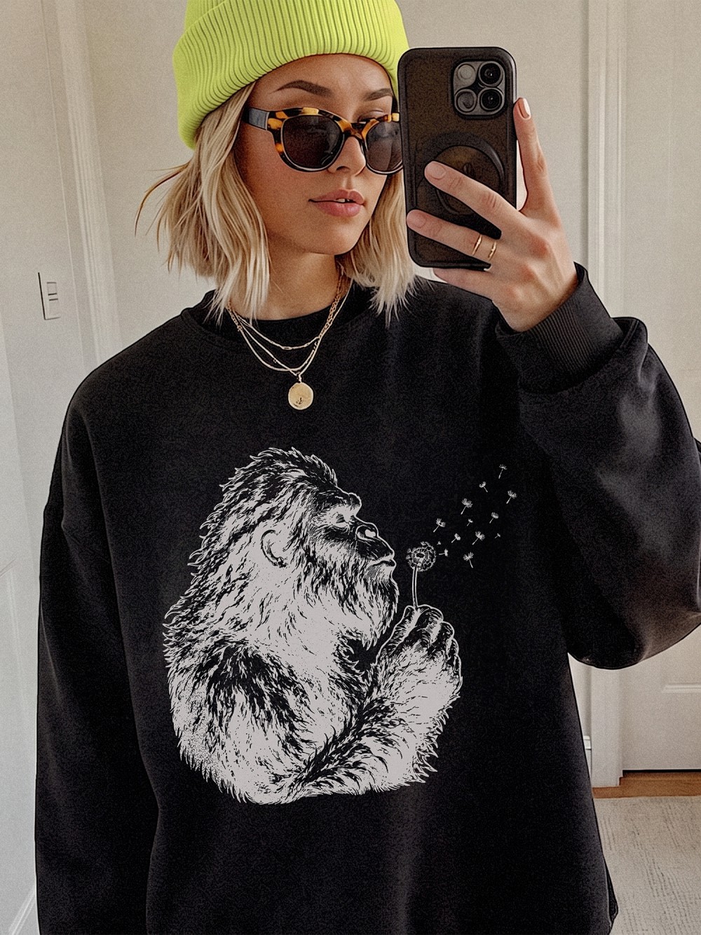 Boho Bigfoot Dandelion Graphic Tee - Gentle Sasquatch Nature Shirt
