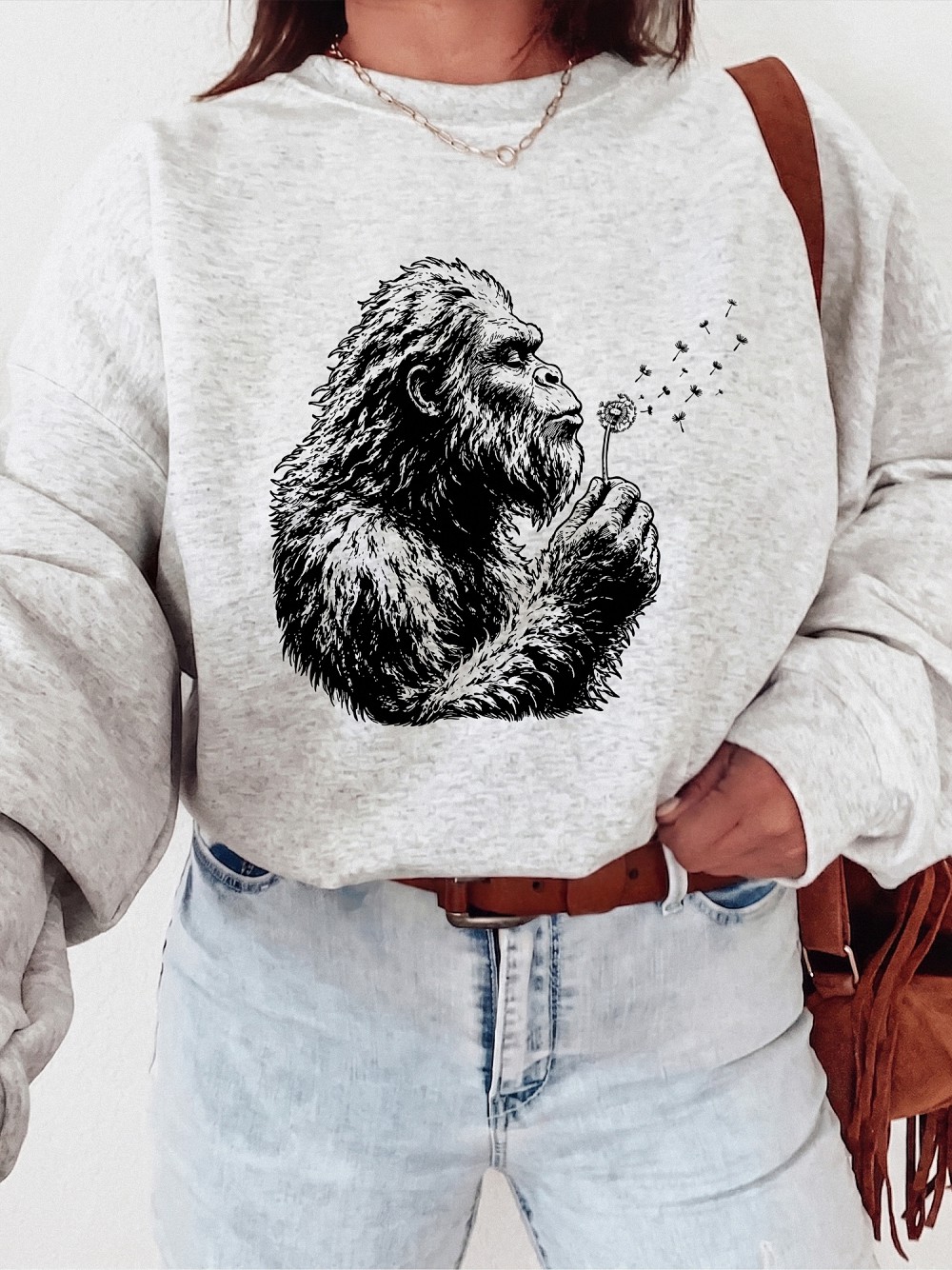 Boho Bigfoot Dandelion Graphic Tee - Gentle Sasquatch Nature Shirt