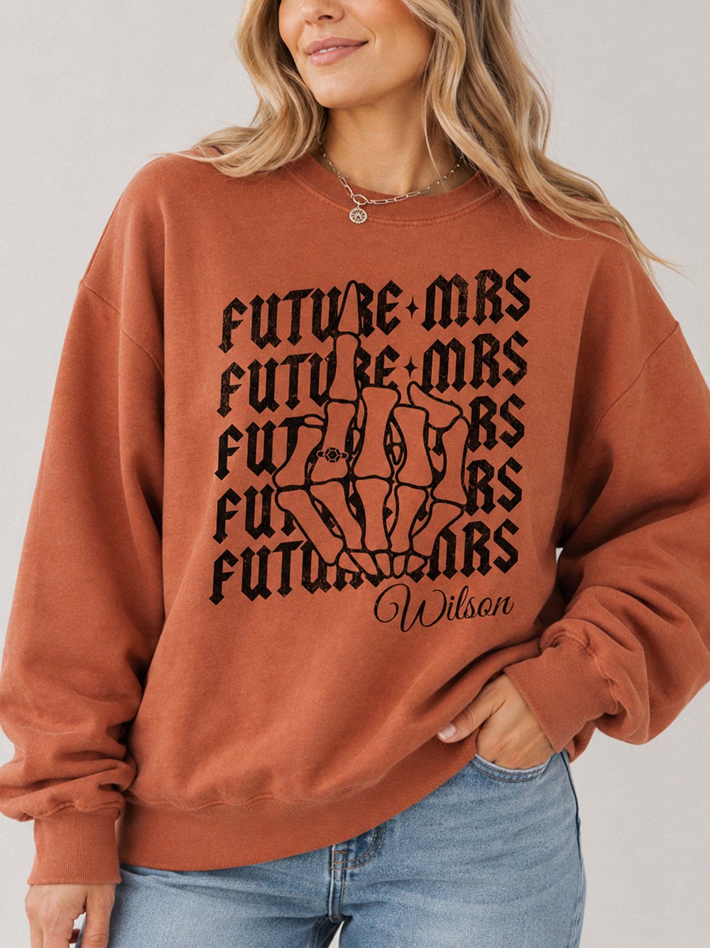 Custom Future Mrs Skeleton Hand Engagement Sweatshirt