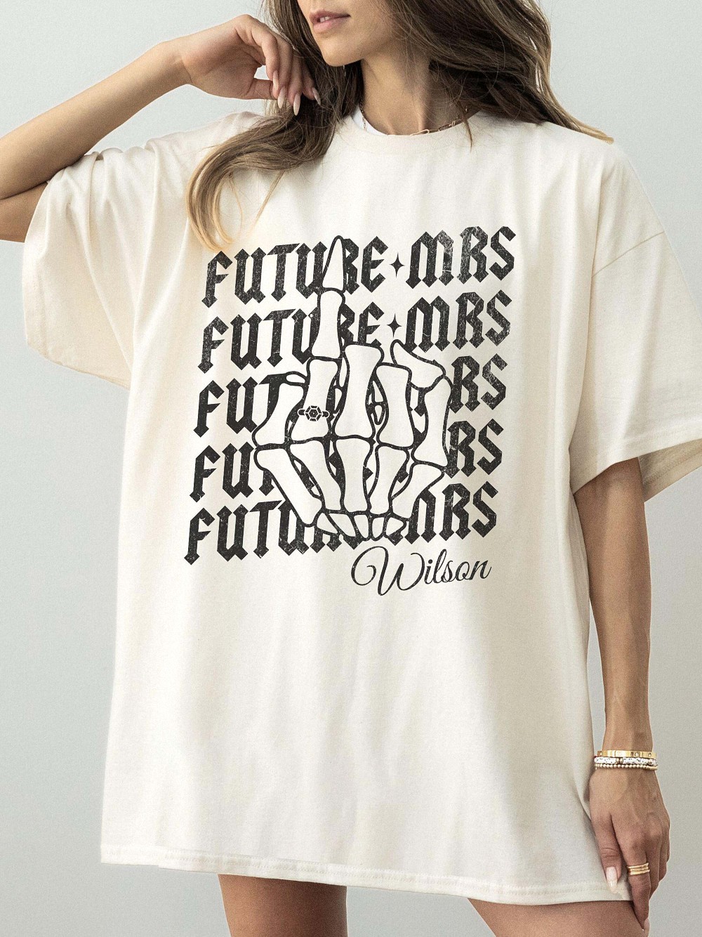 Custom Future Mrs Skeleton Hand Engagement Sweatshirt