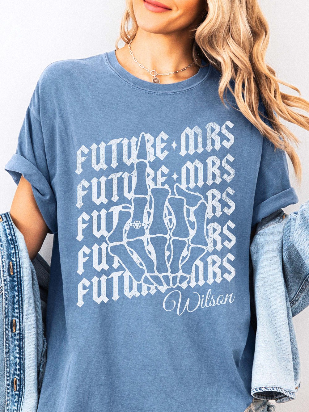 Custom Future Mrs Skeleton Hand Engagement Sweatshirt