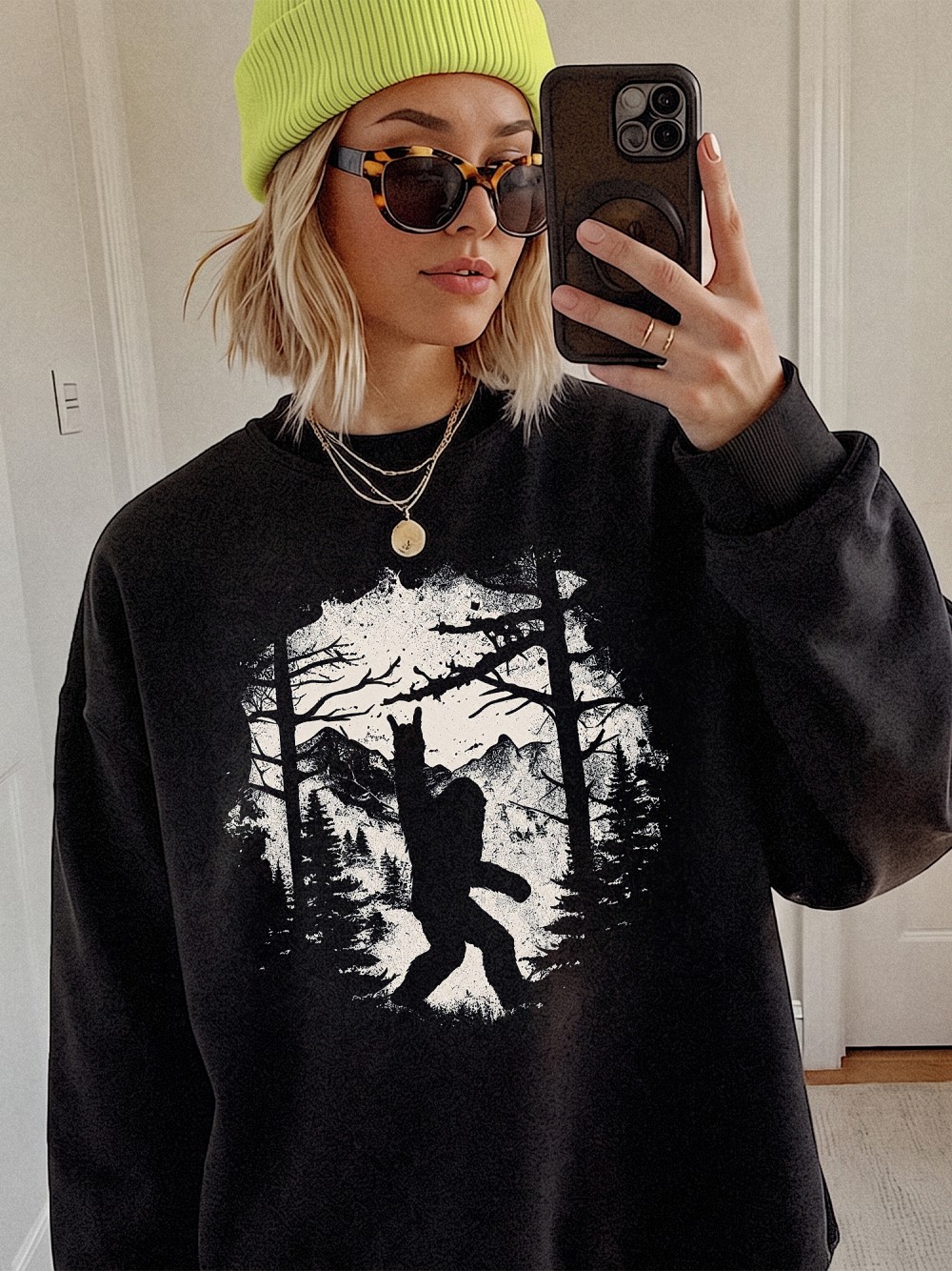 Bigfoot Sweatshirt - Funny Sasquatch Forest Graphic Crewneck