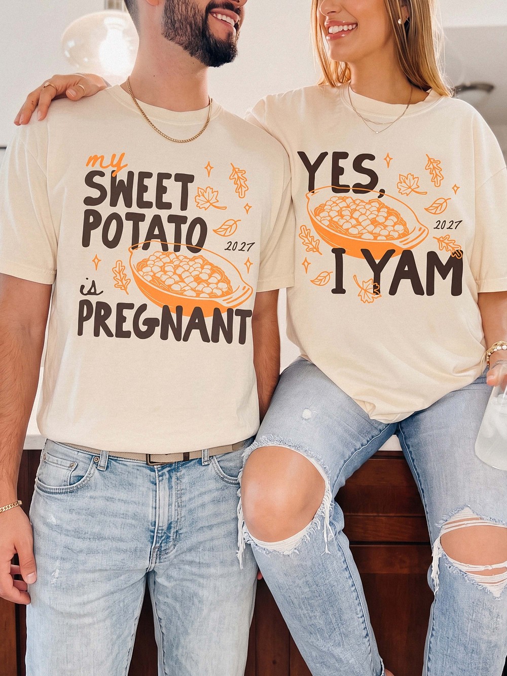 My Sweet Potato Is Pregnant Yes I Yam Matching Couples Shirts 2027