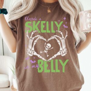 There's A Skelly In My Belly Skeleton Halloween Maternity Tee
