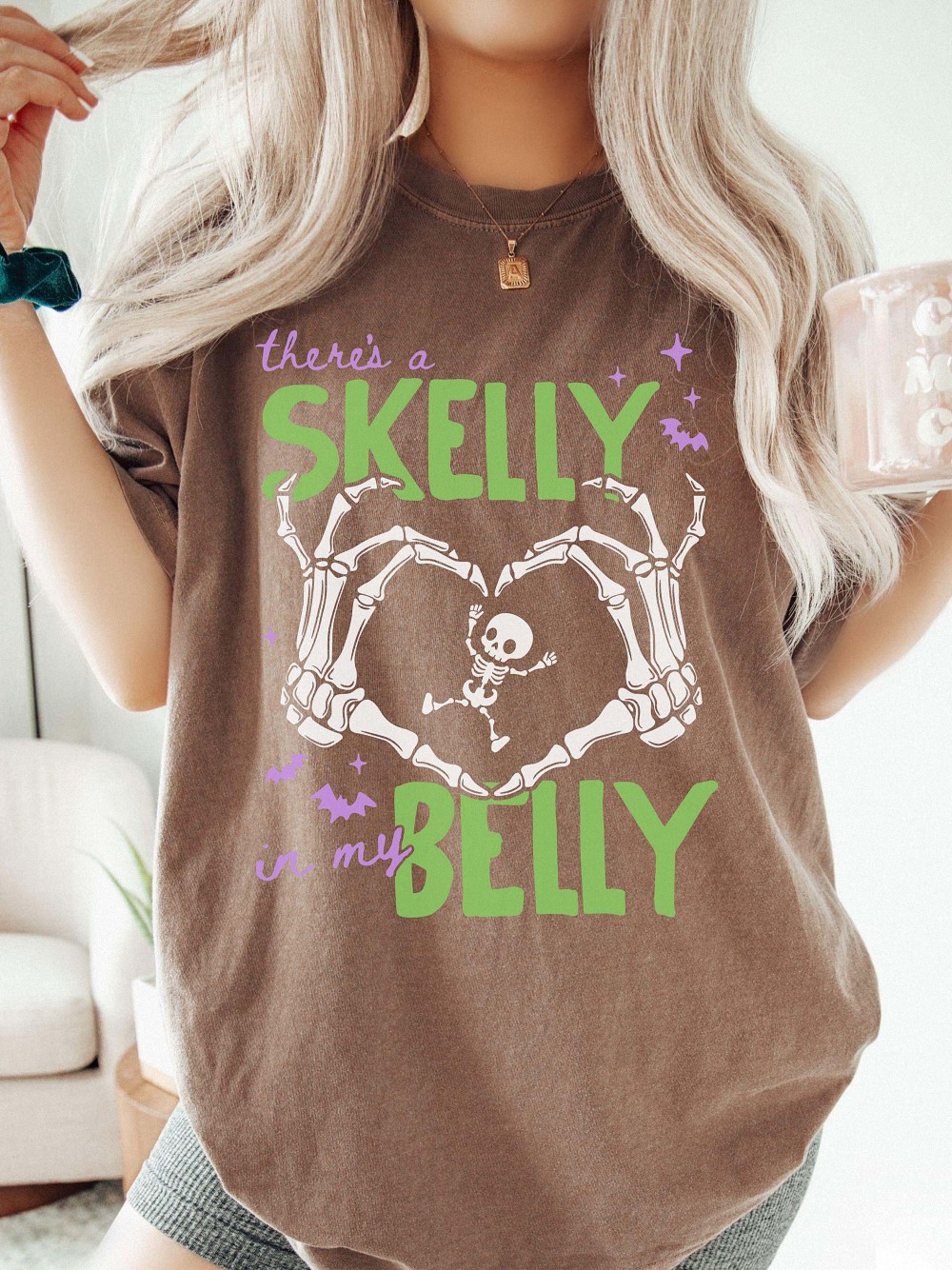 There's A Skelly In My Belly Skeleton Halloween Maternity Tee