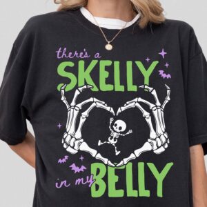 There's A Skelly In My Belly Skeleton Halloween Maternity Tee