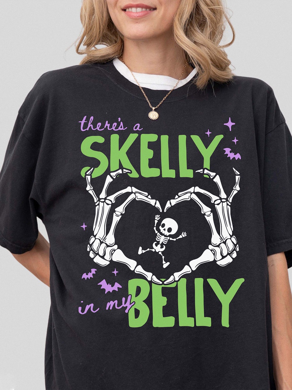 There's A Skelly In My Belly Skeleton Halloween Maternity Tee