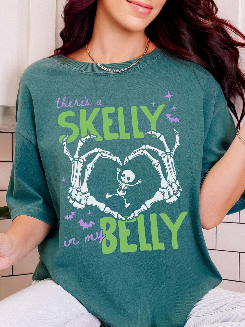 There's A Skelly In My Belly Skeleton Halloween Maternity Tee