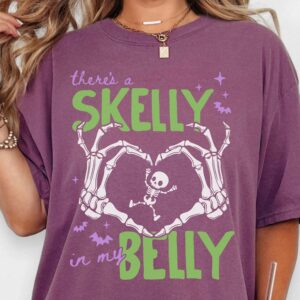 There's A Skelly In My Belly Skeleton Halloween Maternity Tee