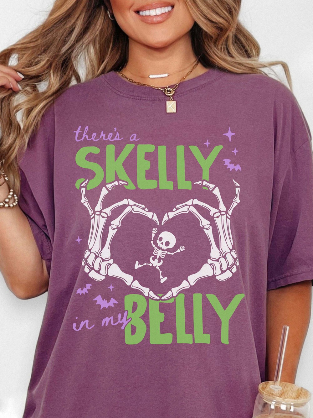 There's A Skelly In My Belly Skeleton Halloween Maternity Tee