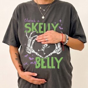 There's A Skelly In My Belly Skeleton Halloween Maternity Tee