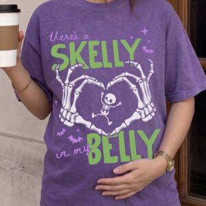 There's A Skelly In My Belly Skeleton Halloween Maternity Tee